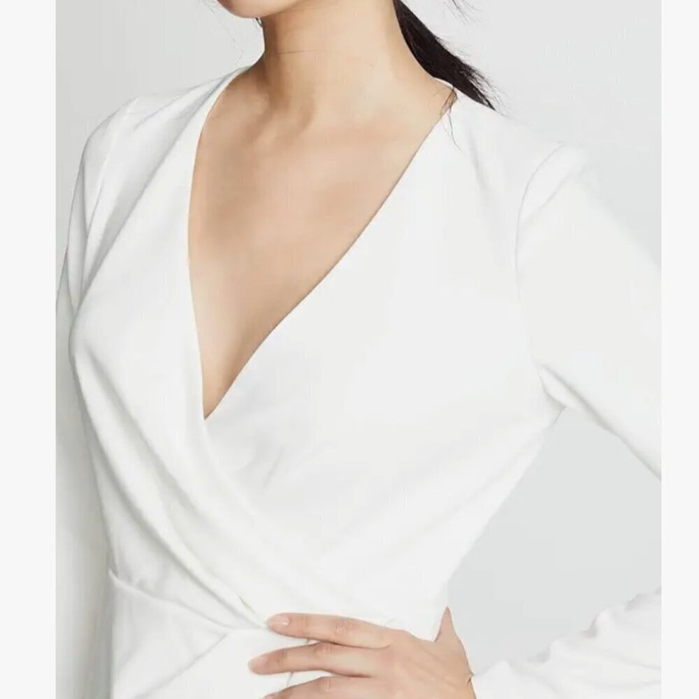 Black Halo Carie Faux Wrap Mini Dress Women Size 10 Ivory - Picture 2 of 14
